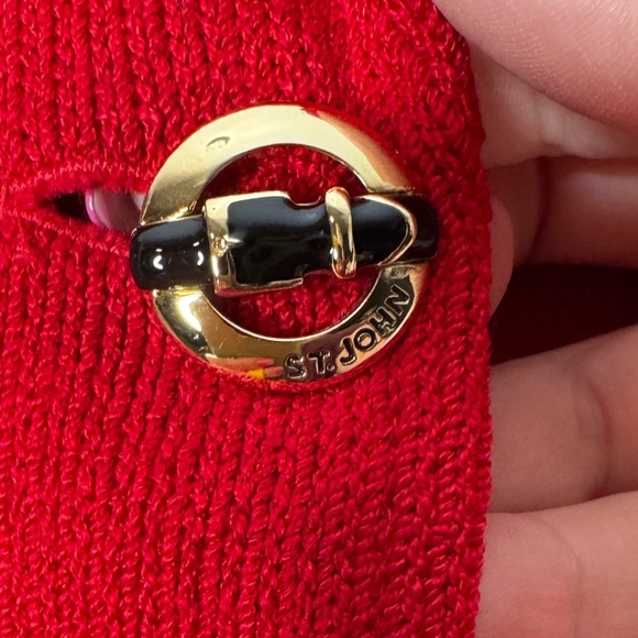 ST. JOHN collection vintage red santana knit blazer leather accents size 2 - Picture 4 of 9